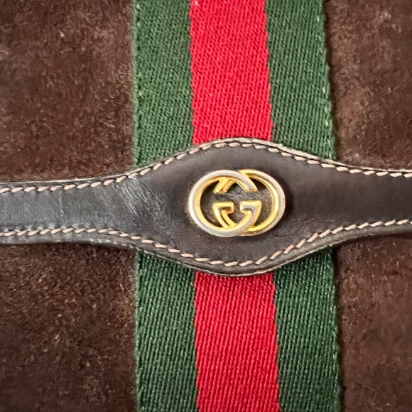 Vintage Gucci Brown Clutch Bag with Green and Red Stripe - Picture 4 of 10